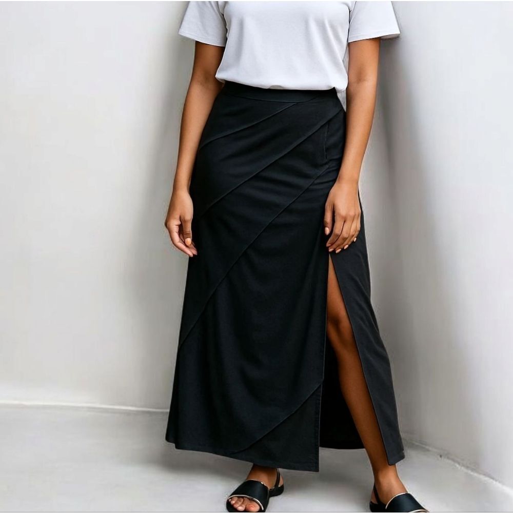 Princess Polly Mesh Split Leg Lettuce Seamed Bias Cut Black Lined Maxi Skirt 6